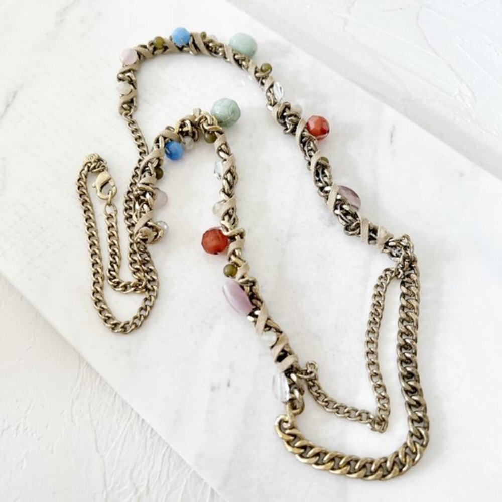LOFT Bead Charm Charm Necklace Vintage Gold 32" L
